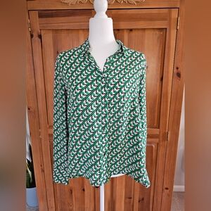 Zara Green and White Patterned Blouse
